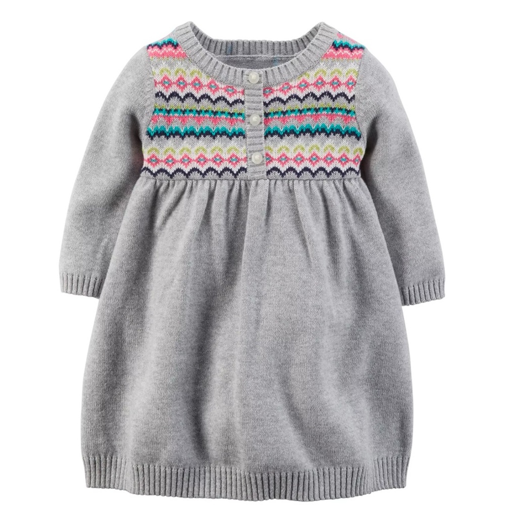 Carter's Baby Girl Size 9 Month Knit Sweater Dress Winter Christmas Holiday Gray
